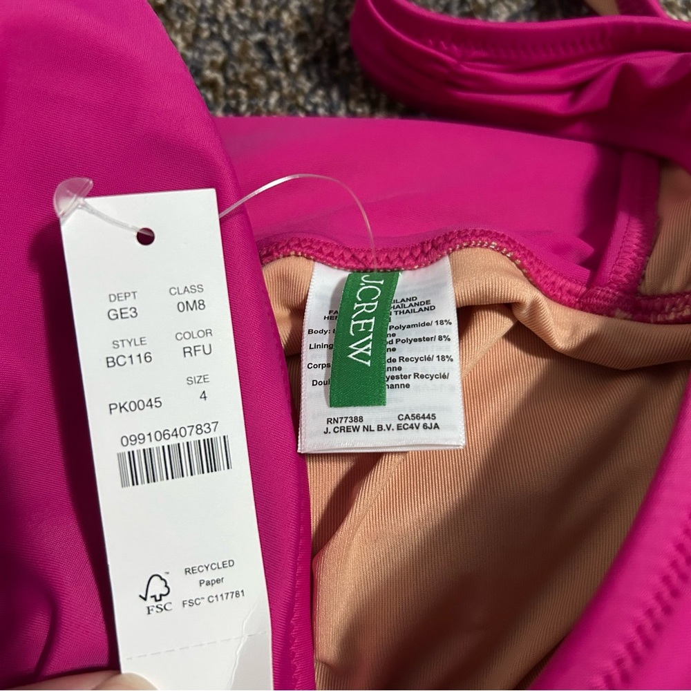 NWT J Crew size 4 deep v neck pink one piece swimsuit bathing suit beach Barbie - Picture 7 of 10